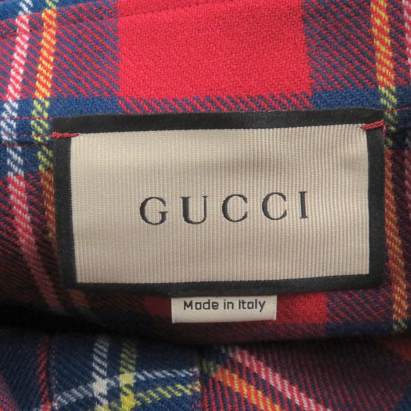 Gucci 720960 Wool Skunk Patch Tartan Check Long Sleeve Long Sleeve Shirt Red