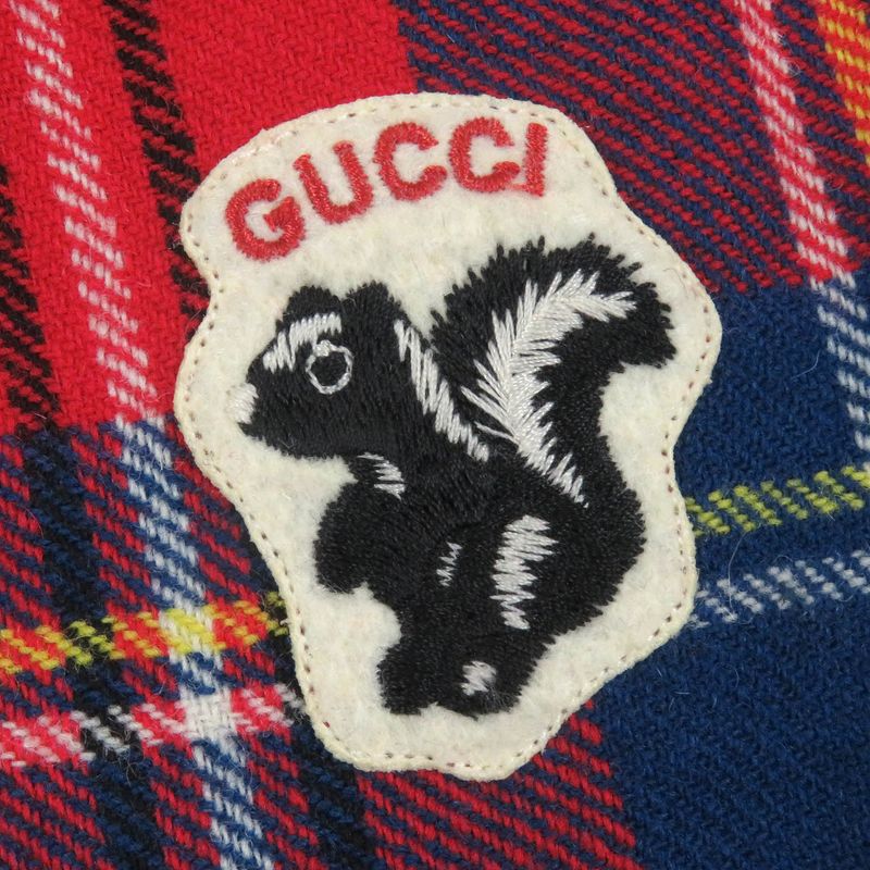 Gucci 720960 Wool Skunk Patch Tartan Check Long Sleeve Long Sleeve Shirt Red