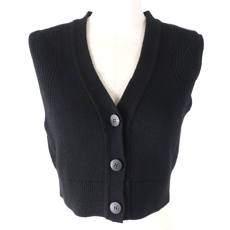 Hermes 24SS 4e2721d1 100% Cashmere Serie Design Button Short Knit Vest Black 36