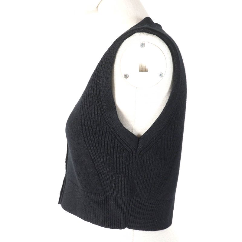 Hermes 24SS 4e2721d1 100% Cashmere Serie Design Button Short Knit Vest Black 36