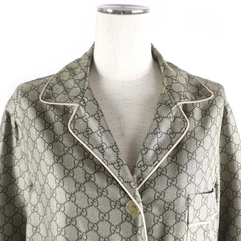Gucci 23AW 752917 756503 100% Silk GG Supreme Print Long Sleeve Shirt Long