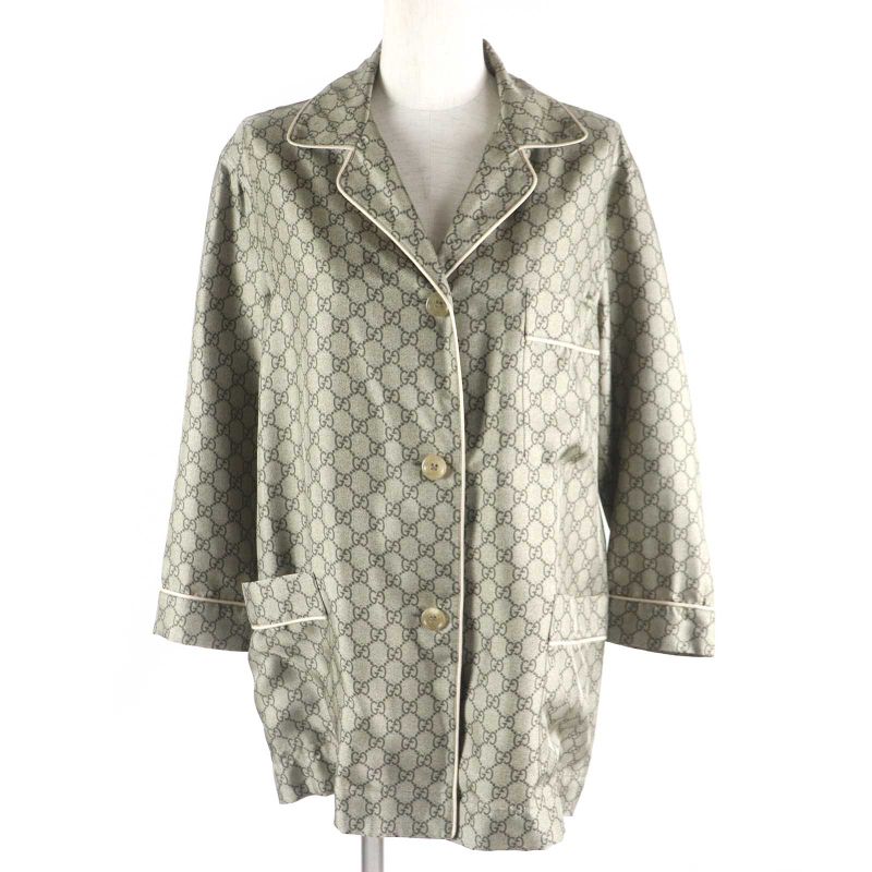 Gucci 23AW 752917 756503 100% Silk GG Supreme Print Long Sleeve Shirt Long