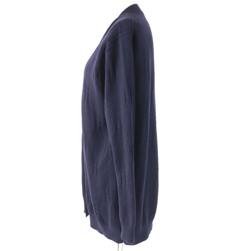 Hermes 100% Wool H Pattern Serie Buttons V-neck Oversized Silhouette Long