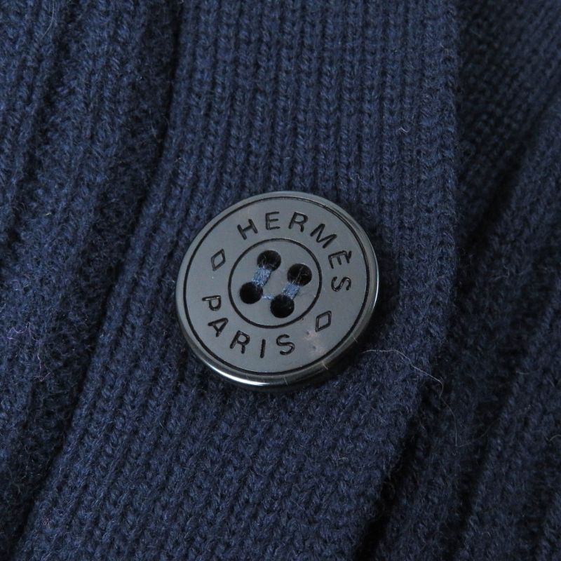 Hermes 100% Wool H Pattern Serie Buttons V-neck Oversized Silhouette Long