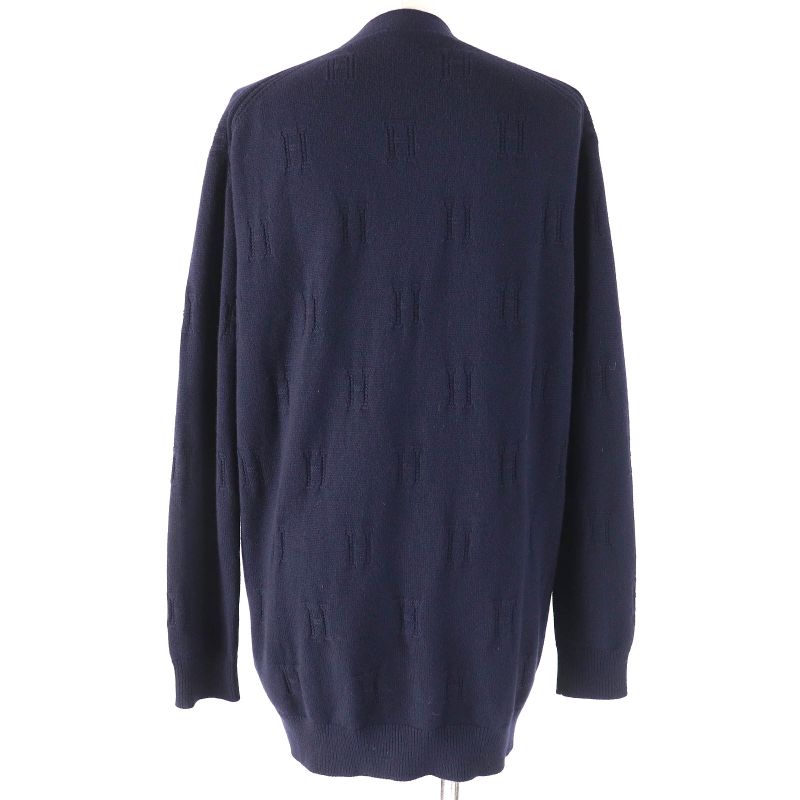 Hermes 100% Wool H Pattern Serie Buttons V-neck Oversized Silhouette Long