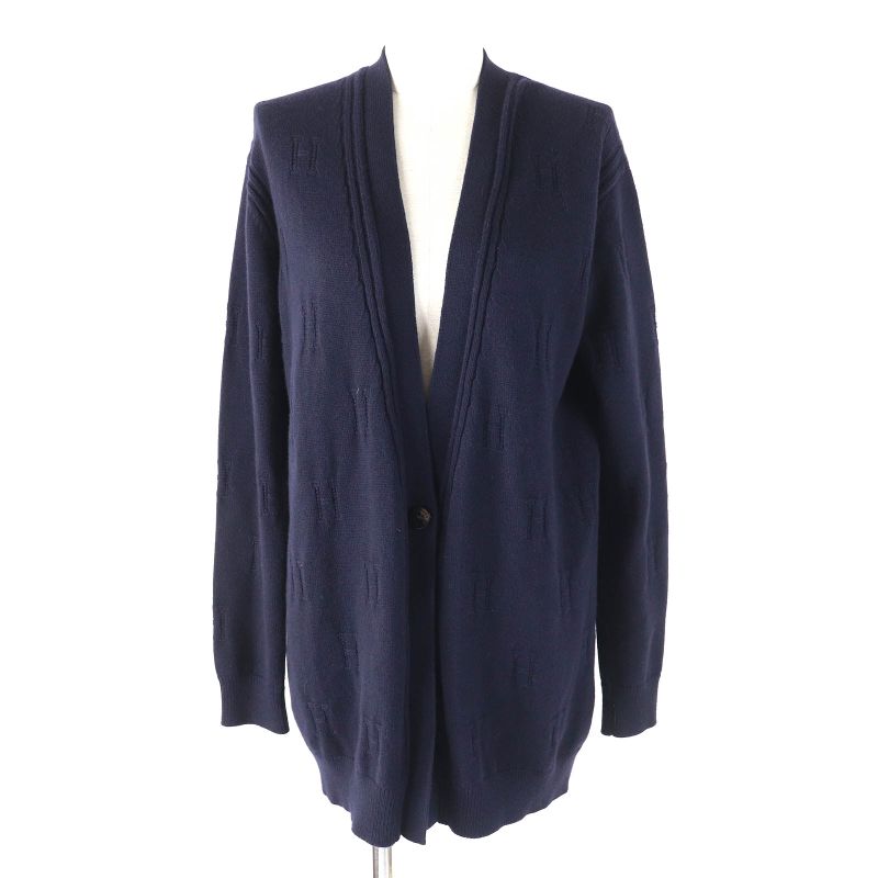 Hermes 100% Wool H Pattern Serie Buttons V-neck Oversized Silhouette Long