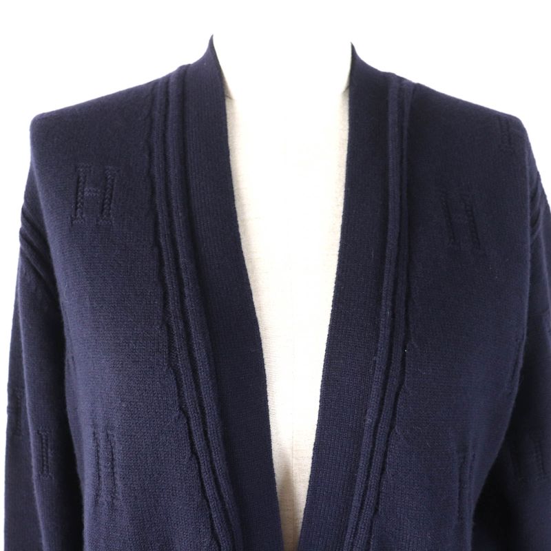 Hermes 100% Wool H Pattern Serie Buttons V-neck Oversized Silhouette Long