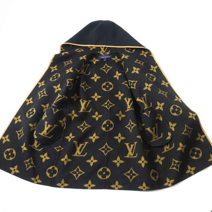 Louis Vuitton Wool Silk Giant Monogram Hooded Wrap Coat Black Brown 38 With