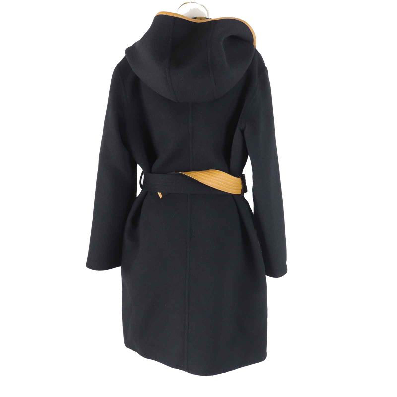 Louis Vuitton Wool Silk Giant Monogram Hooded Wrap Coat Black Brown 38 With