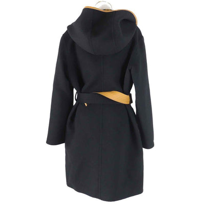 Louis Vuitton Wool Silk Giant Monogram Hooded Wrap Coat Black Brown 38 With