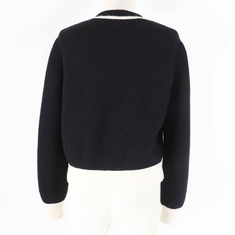 CHANEL P71365 Cashmere Silk Bicolor 4 Pockets Long Sleeve Knit Cardigan Black