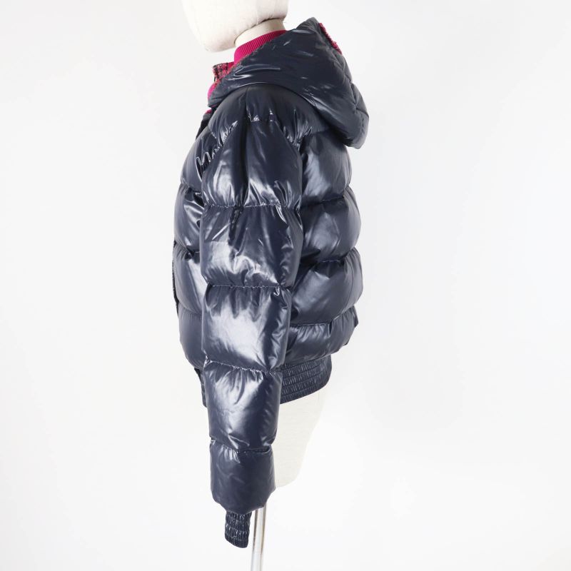 CHANEL P59432 Coconage Tweed Nylon Layered Style Down Jacket Dark Navy Pinkish