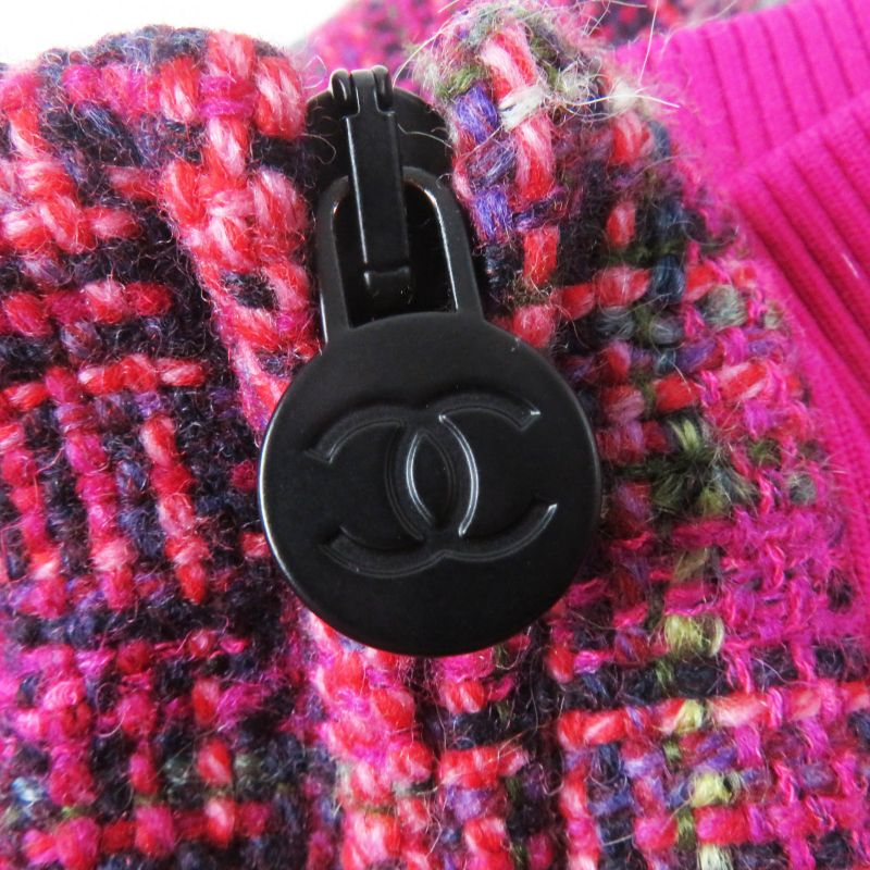 CHANEL P59432 Coconage Tweed Nylon Layered Style Down Jacket Dark Navy Pinkish
