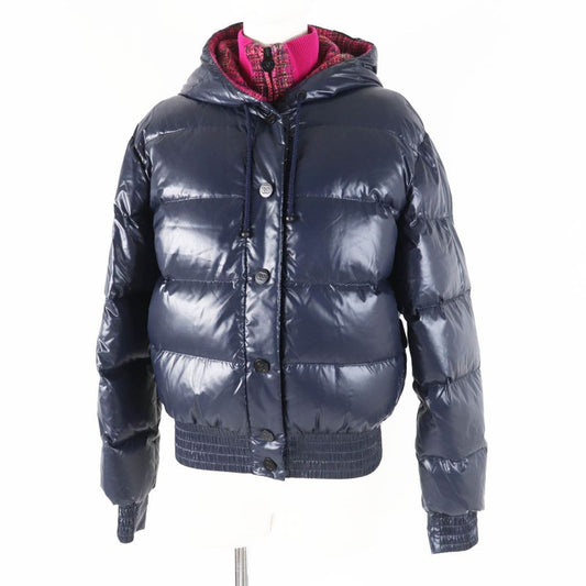 CHANEL P59432 Coconage Tweed Nylon Layered Style Down Jacket Dark Navy Pinkish