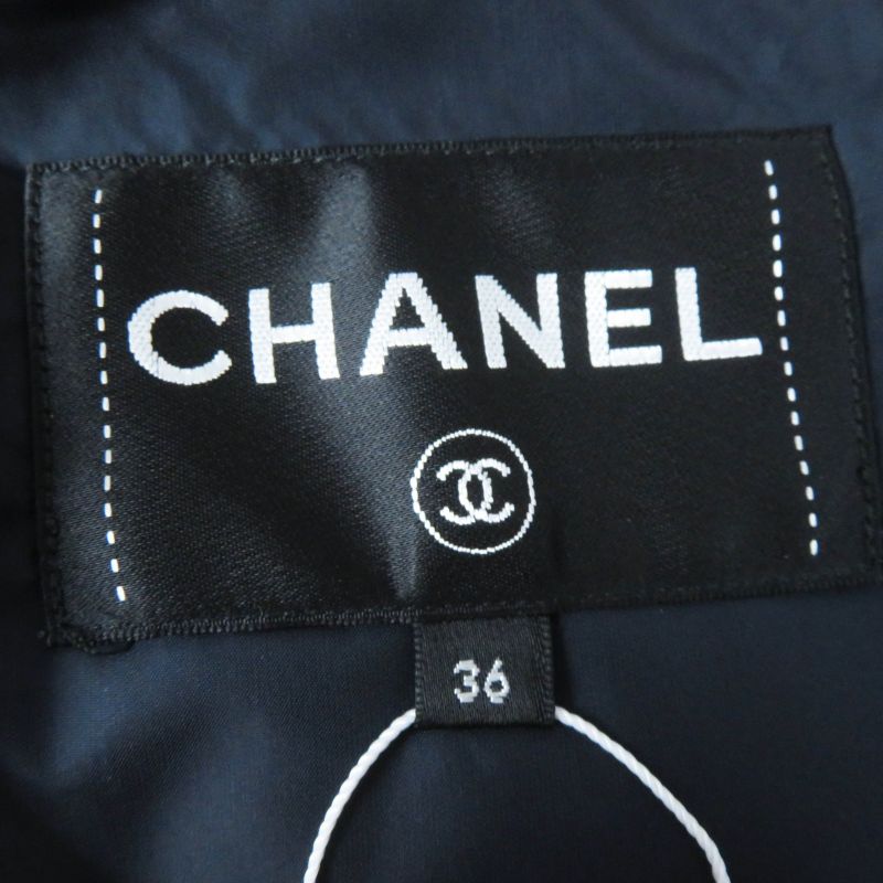 CHANEL P59432 Coconage Tweed Nylon Layered Style Down Jacket Dark Navy Pinkish