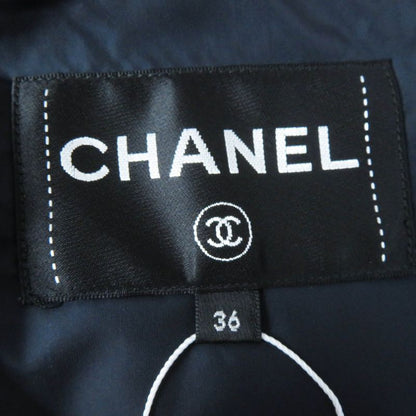 CHANEL P59432 Coconage Tweed Nylon Layered Style Down Jacket Dark Navy Pinkish