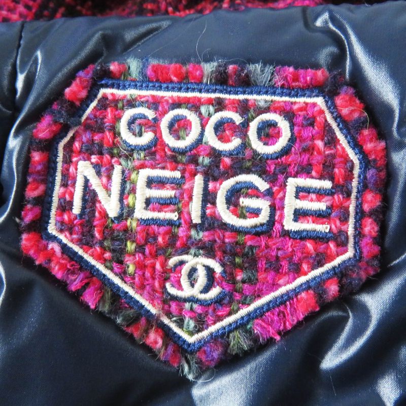 CHANEL P59432 Coconage Tweed Nylon Layered Style Down Jacket Dark Navy Pinkish