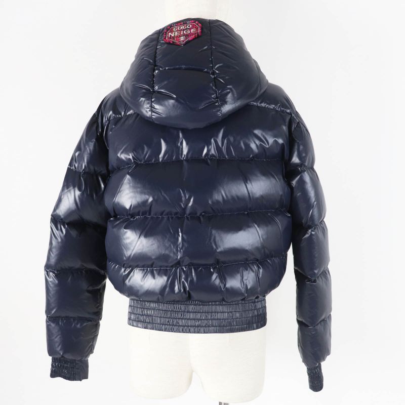 CHANEL P59432 Coconage Tweed Nylon Layered Style Down Jacket Dark Navy Pinkish