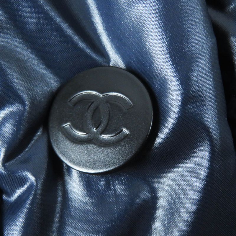 CHANEL P59432 Coconage Tweed Nylon Layered Style Down Jacket Dark Navy Pinkish