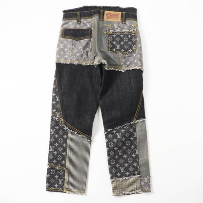 Louis Vuitton 07SS Rare Cut-off Monogram Patchwork Denim Pants Indigo Blue