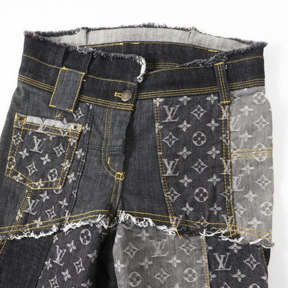 Louis Vuitton 07SS Rare Cut-off Monogram Patchwork Denim Pants Indigo Blue