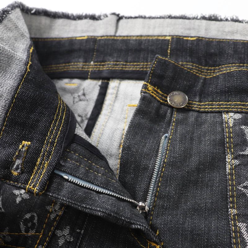 Louis Vuitton 07SS Rare Cut-off Monogram Patchwork Denim Pants Indigo Blue