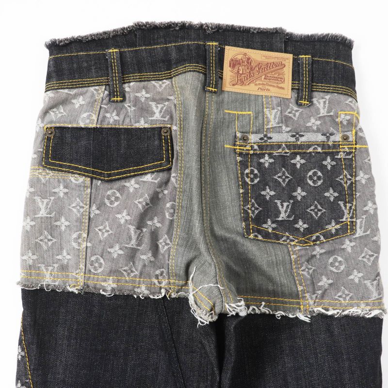 Louis Vuitton 07SS Rare Cut-off Monogram Patchwork Denim Pants Indigo Blue
