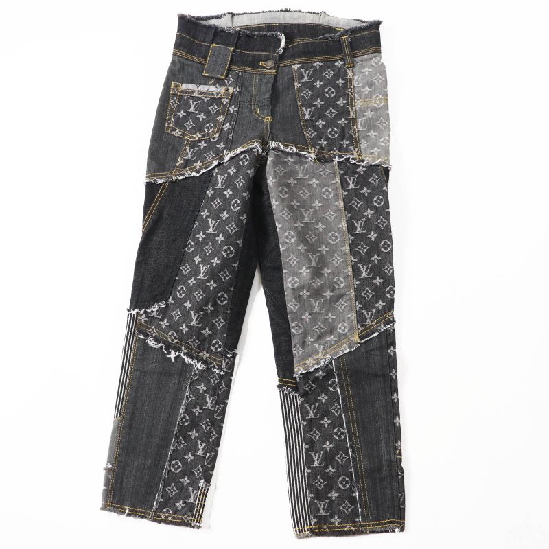 Louis Vuitton 07SS Rare Cut-off Monogram Patchwork Denim Pants Indigo Blue
