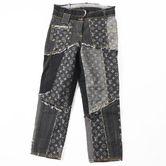Louis Vuitton 07SS Rare Cut-off Monogram Patchwork Denim Pants Indigo Blue