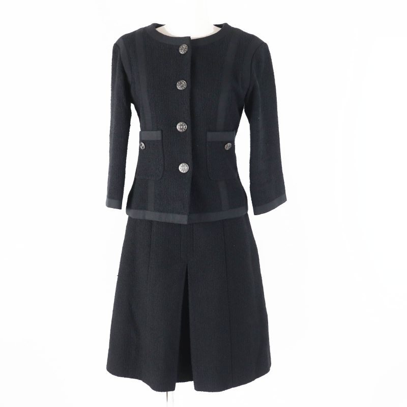 CHANEL P45580/p45436 Cotton Lined Silk Tweed Setup With Coco Mark Buttons