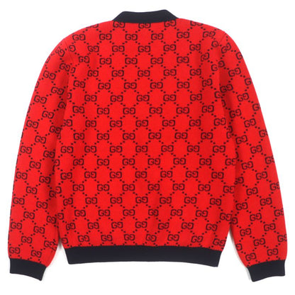 Gucci 661156 Wool GG Pattern V-neck Logo Button Knit Cardigan Red Black M Made