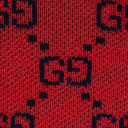Gucci 661156 Wool GG Pattern V-neck Logo Button Knit Cardigan Red Black M Made