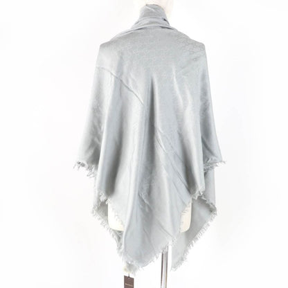 Gucci 387563 Wool Silk GG Pattern Fringed Large Scarf Shawl Grey 135x135cm