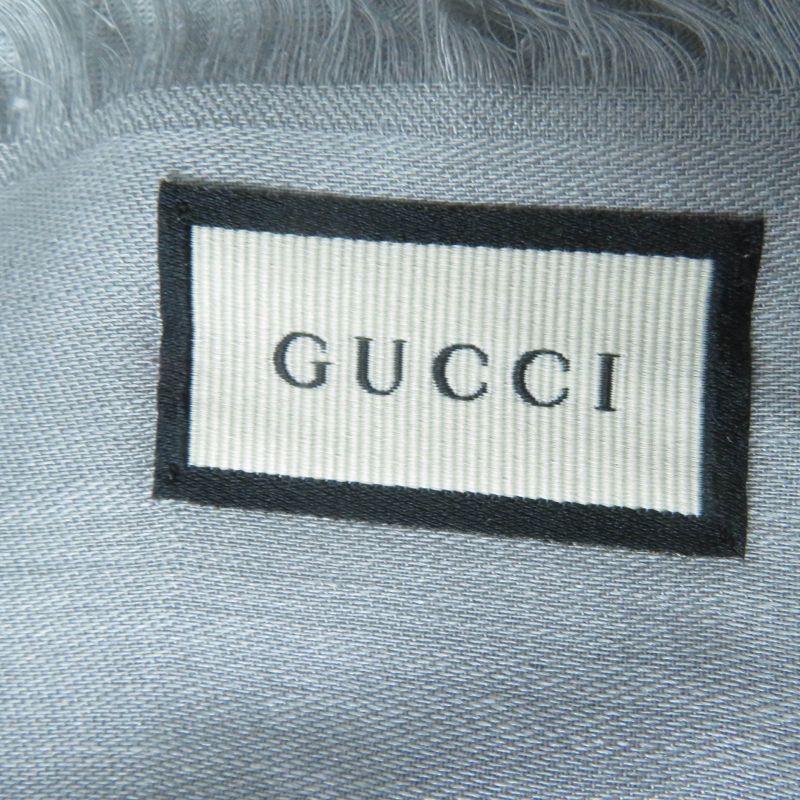 Gucci 387563 Wool Silk GG Pattern Fringed Large Scarf Shawl Grey 135x135cm