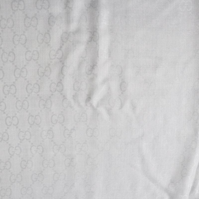 Gucci 387563 Wool Silk GG Pattern Fringed Large Scarf Shawl Grey 135x135cm