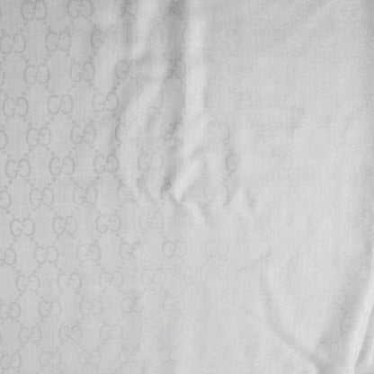 Gucci 387563 Wool Silk GG Pattern Fringed Large Scarf Shawl Grey 135x135cm