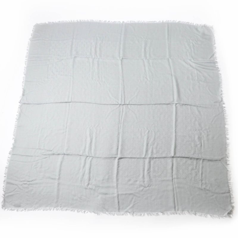 Gucci 387563 Wool Silk GG Pattern Fringed Large Scarf Shawl Grey 135x135cm