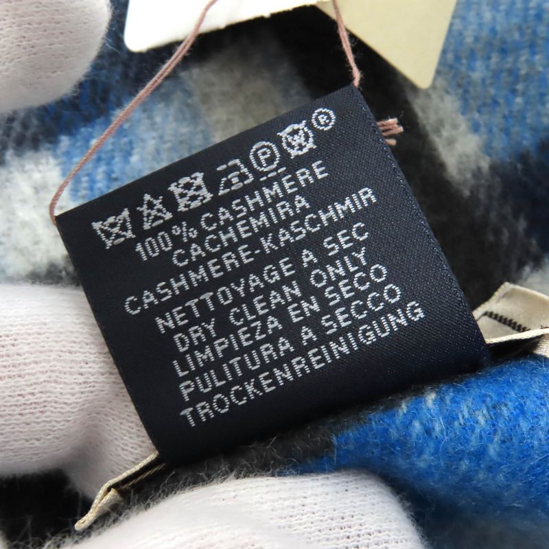 Hermes 2024 Tartan Maillon 100% Cashmere Anthracite/blue Logo Embroidery Chaine