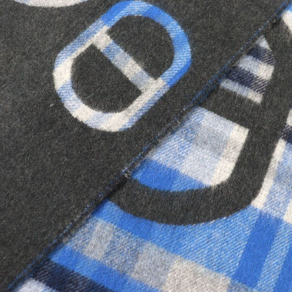Hermes 2024 Tartan Maillon 100% Cashmere Anthracite/blue Logo Embroidery Chaine