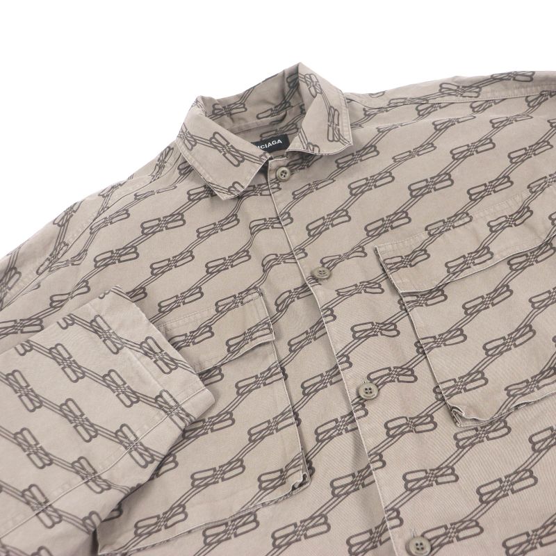 Balenciaga 2022 704390 Cotton BB Logo Monogram Allover Military Cargo Shirt