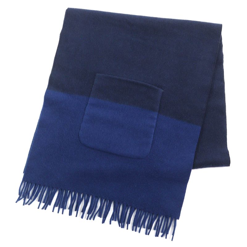 Hermes H259096s Allumet Pocket 100% Cashmere Marine/cobalt Leather Tag Fringe