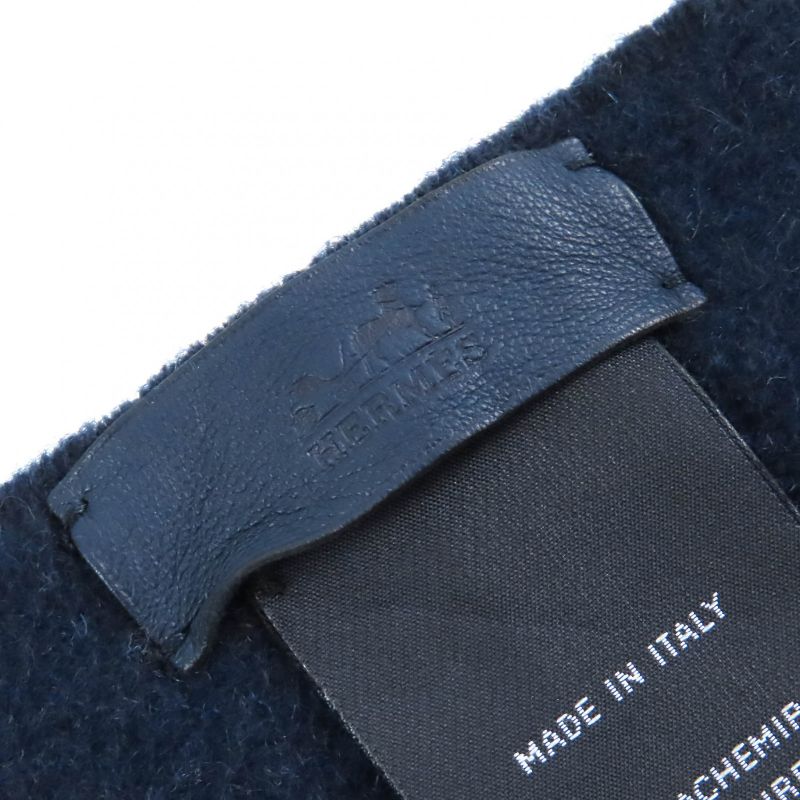 Hermes H259096s Allumet Pocket 100% Cashmere Marine/cobalt Leather Tag Fringe
