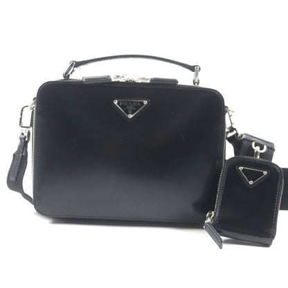 Prada 2vh069 Brick 2WAY Brushed Leather Shoulder Bag With Triangle Logo Pouch