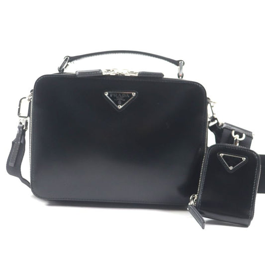 Prada 2vh069 Brick 2WAY Brushed Leather Shoulder Bag With Triangle Logo Pouch