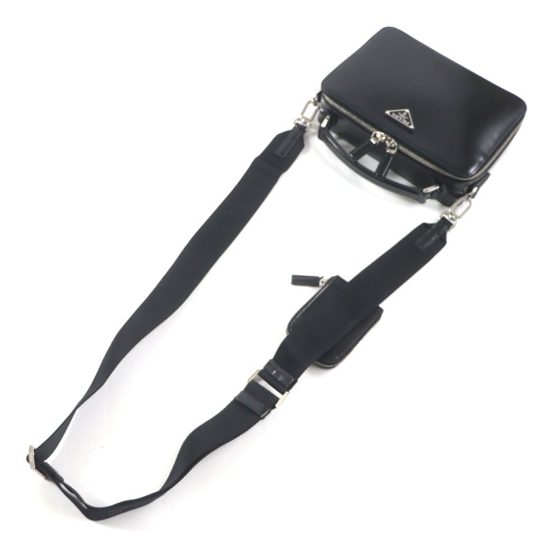 Prada 2vh069 Brick 2WAY Brushed Leather Shoulder Bag With Triangle Logo Pouch