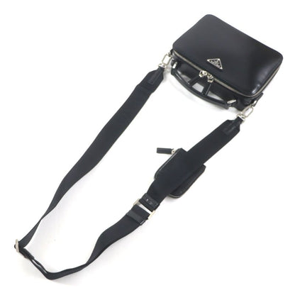 Prada 2vh069 Brick 2WAY Brushed Leather Shoulder Bag With Triangle Logo Pouch