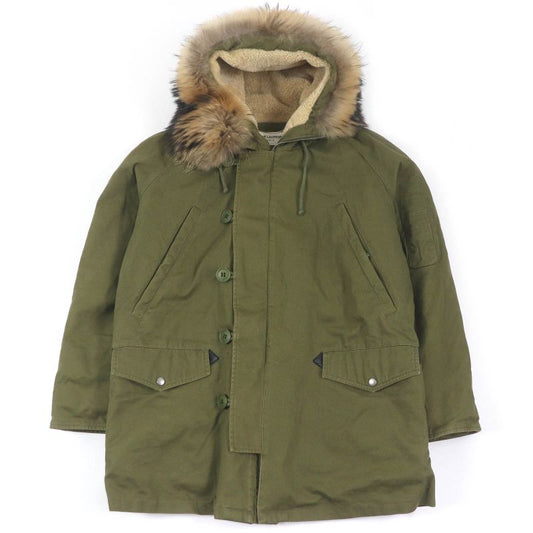 Saint Laurent Paris 19AW 583272 Lined Mouton Raccoon Fur Mod Coat Khaki 48 With