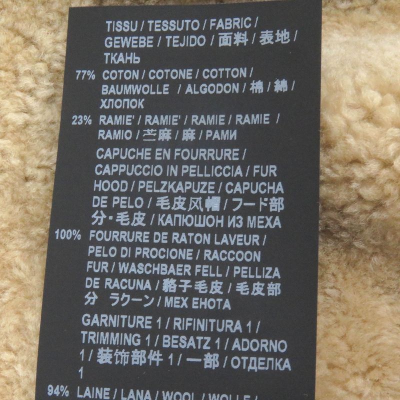 Saint Laurent Paris 19AW 583272 Lined Mouton Raccoon Fur Mod Coat Khaki 48 With