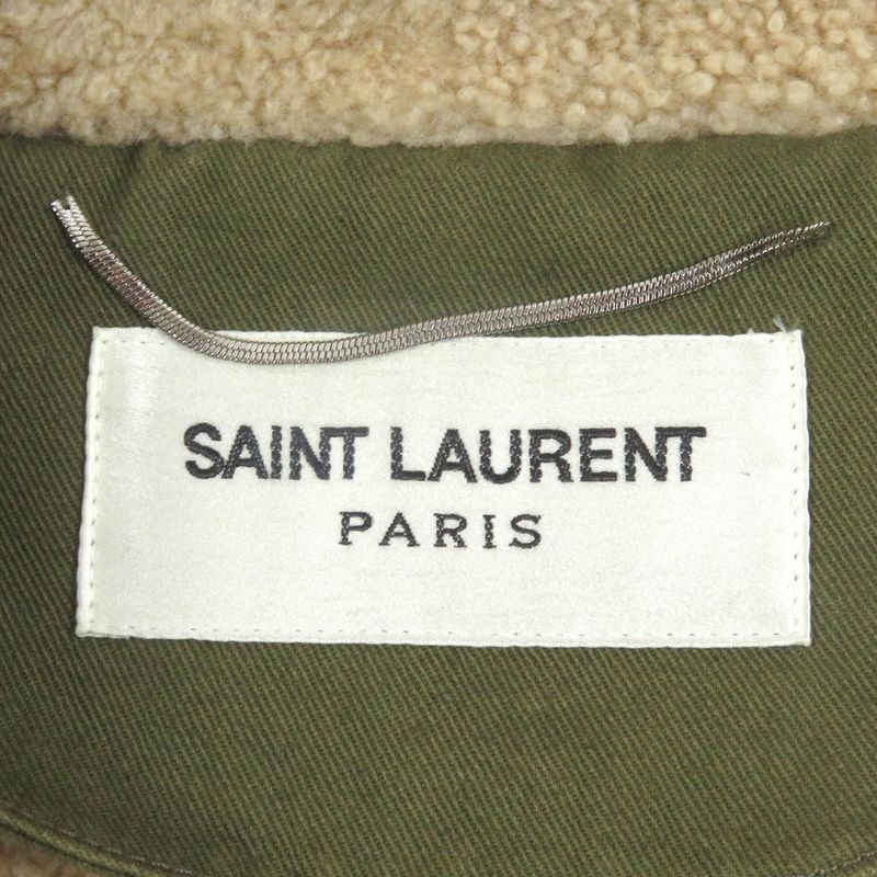 Saint Laurent Paris 19AW 583272 Lined Mouton Raccoon Fur Mod Coat Khaki 48 With