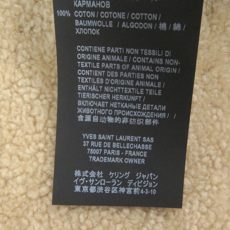 Saint Laurent Paris 19AW 583272 Lined Mouton Raccoon Fur Mod Coat Khaki 48 With